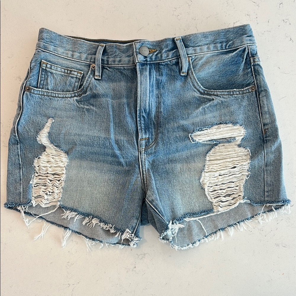 Like New - Frame Denim Blue Distressed Jean Shorts Jorts - Size 25